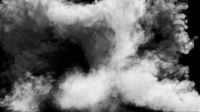 Fire Explosion Transitioning into Dense Smoke Cloud on Black Background, Cinematic Blast with Billowing Flames for VFX Compositing