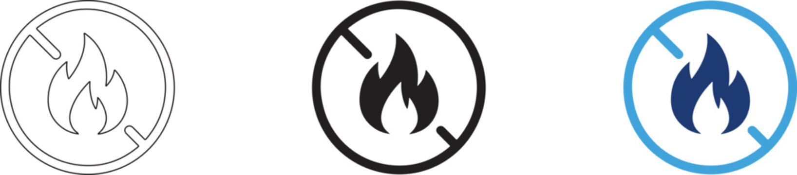 No fire symbol icons in different colors and styles for various design applications and uses