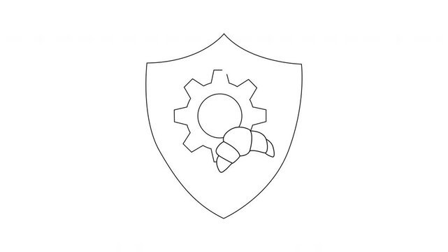 Shield with Gear and Croissant - Security and Culinary Concept.