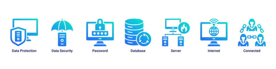 Fototapeta premium Data Security web banner icon vector illustration with icons of Data Protection, Data Security, Password, Database, Server, Internet and Connected