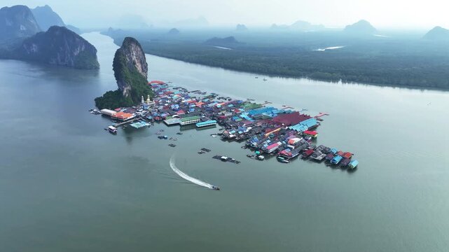 Aerial view of Panyee island in Phang Nga, Thailand.