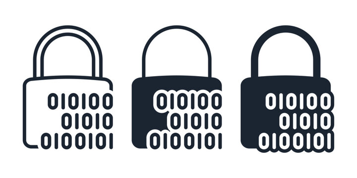 Binary Code Padlock Icon. Cybersecurity Encryption and Data Protection. Vector Illustration