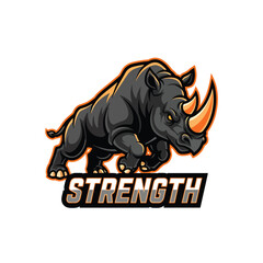 Obraz premium Aggressive Charging Rhino Mascot Logo Design with Strength Typography.