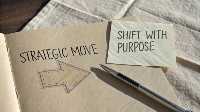 Strategic Move with Arrow and Sticky Note for Action Planning and Purposeful Decision Making in Business Strategy