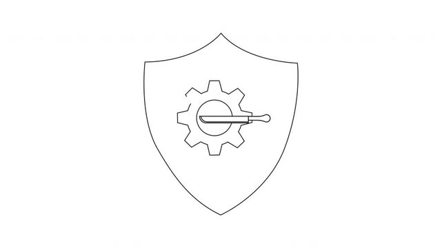 Shield with Gear and Knife - Security and Technology Concept.