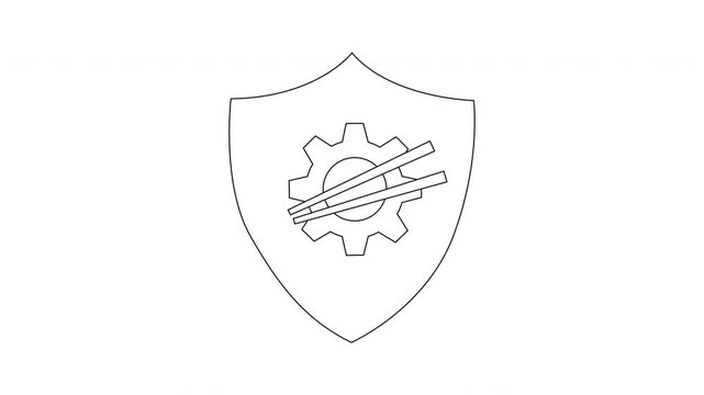 Shield with Gear and Rods - Industrial Protection Symbol Animation.