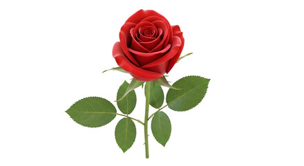 Fototapeta premium A single red rose with green leaves on a transparent background