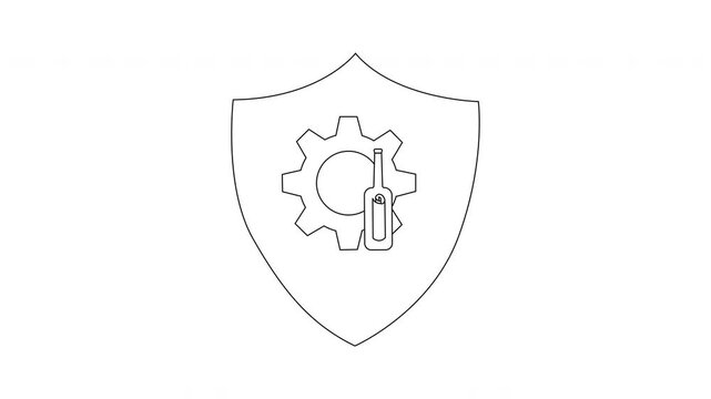 Shield with Gear and Screwdriver Icon Animation.