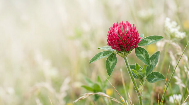 Red Flower in Green Leaves Closeup.