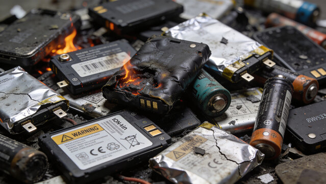 廃リチウム電池が集積した危険な電子廃棄物の記録写真
