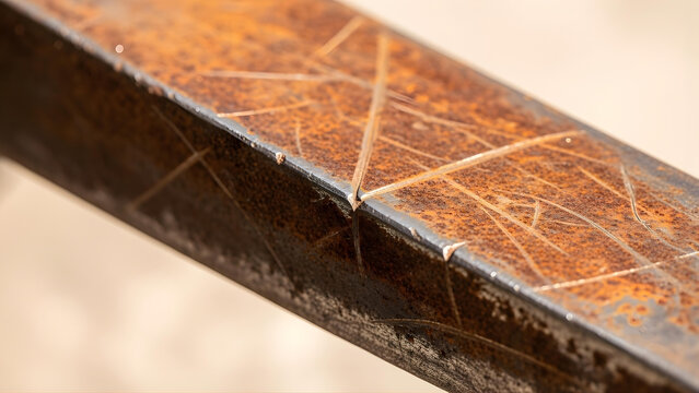 Close-up abstract texture of weathered, rusty metal with visible scratches and corrosion marks