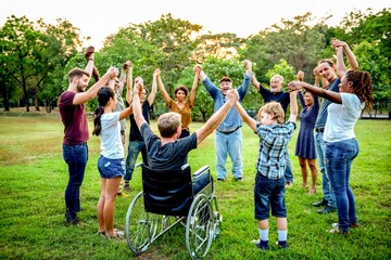 Diverse group unity outdoors
