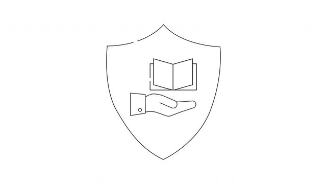 Book Protection Concept - Hand Holding Book Under Shield Animation.