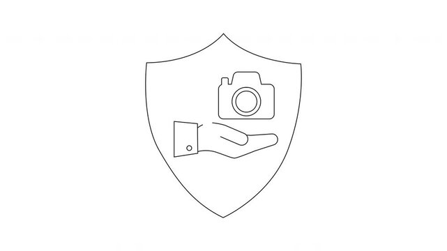 Camera Protection Concept - Shield, Hand, and Camera Icon Animation.