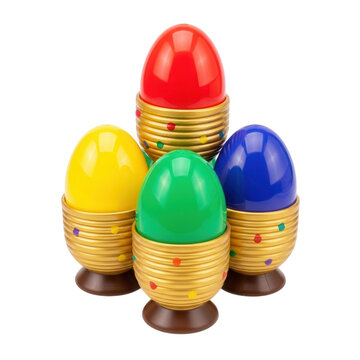 A group of chocolate easter eggs in colorful foil wrappers isolated on transparent background