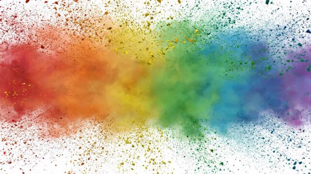 Vibrant rainbow color powder explosion isolated on white background