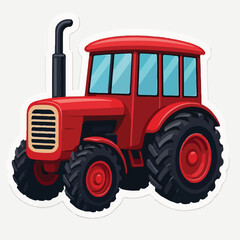 Obraz premium A vibrant red farm tractor sticker illustration ready for children's books, agricultural themes, and rural design projects in a playful style.