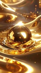 Obraz premium A close-up of a shiny gold sphere on a flowing molten surface