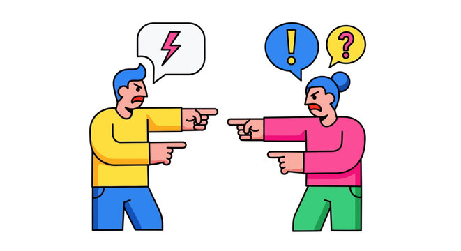 Two people arguing and pointing fingers at each other.