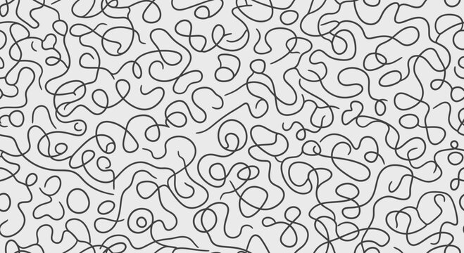 Abstract Black Swirls Pattern on White Background, Doodle Art, Minimalist Design