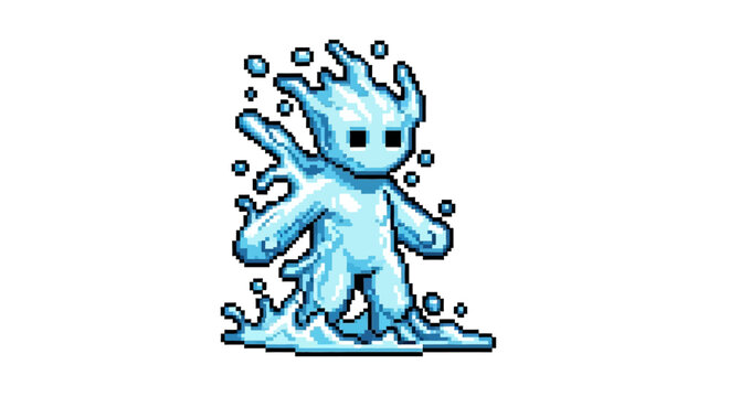 Pixel Art Water Elemental Creature Character Sprite.