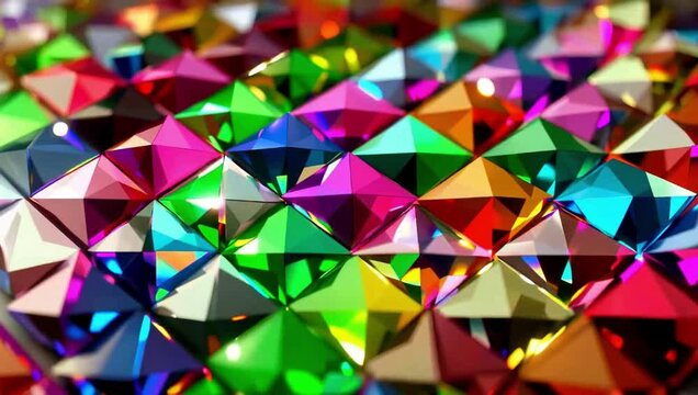 Abstract geometric background with a vibrant mosaic of colorful, faceted gemstones