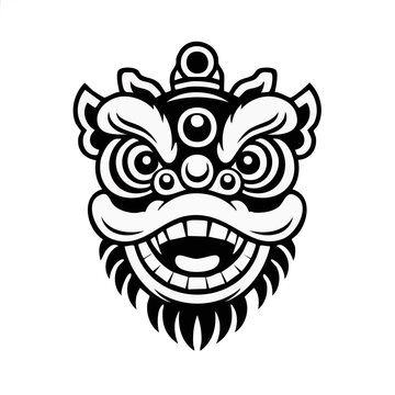 Black and white lion dance head illustration design