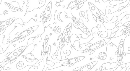 Whimsical Space Rocket Pattern Drawing - Outer Space Adventure © Alis