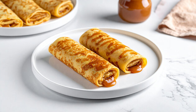 Panqueque con dulce de leche en fondo elegante