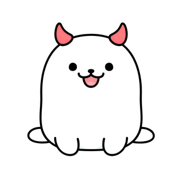 Cartoon cat cute white devil horn mascot smiling kawaii illustration vector