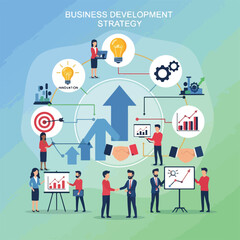 Naklejka premium A business strategy infographic with people and icons