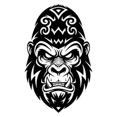 Obraz premium Fierce Gorilla Head Tattoo Design, Tribal Mask, Black and White