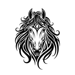 Obraz premium Tribal Horse Head Tattoo Design, Majestic Equine Silhouette