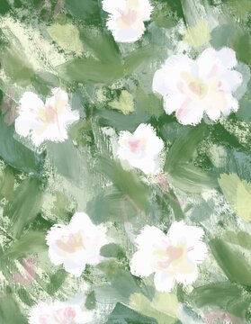 Soft abstract watercolor background with organic green textures and fluid brush strokes. Hand painted digital illustration inspired by natural landscapes, suitable for branding, packaging, wallpaper