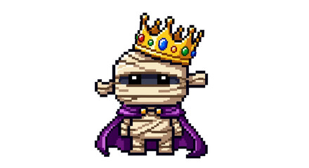 Fototapeta premium Pixel Art Mummy King Character with Crown and Cape.