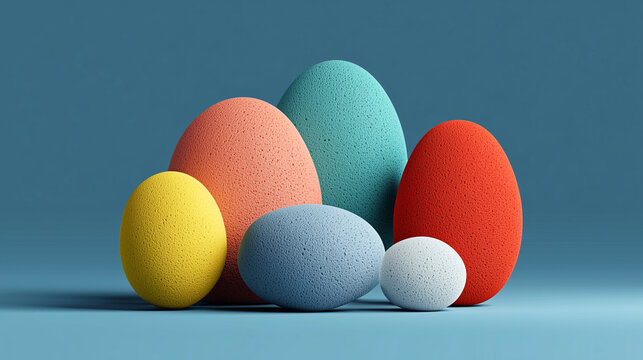 マットな質感のカラフルな卵型オブジェクト 3Dメタボールのデザイン