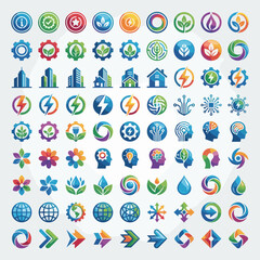Obraz premium Colorful Business Technology Icon Set Corporate Energy Finance Web Vector Collection