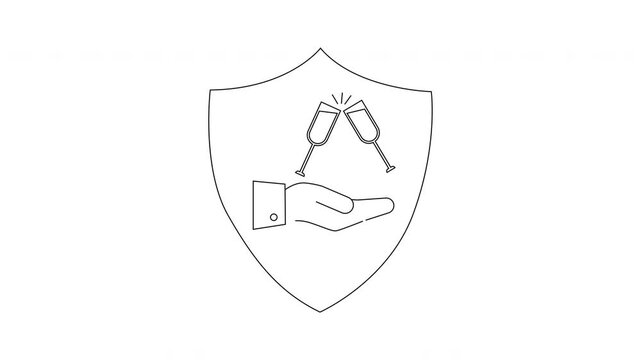 Elegant Celebration Shield - Toasting Glasses and Hand Illustration.