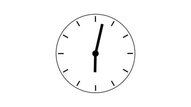Simple black clock face showing one o clock with a thin black pointer