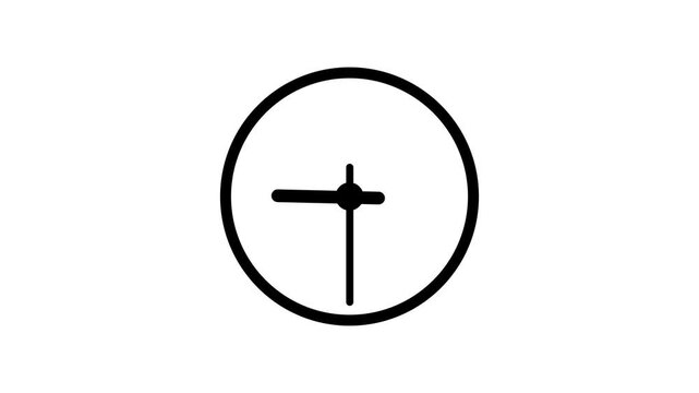 Simple black and white illustration of a clock showing ten past twelve