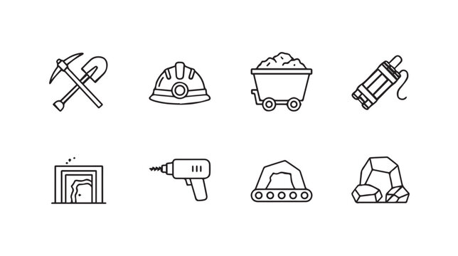 Mining Equipment and Supplies Icons Set Vector Illustration