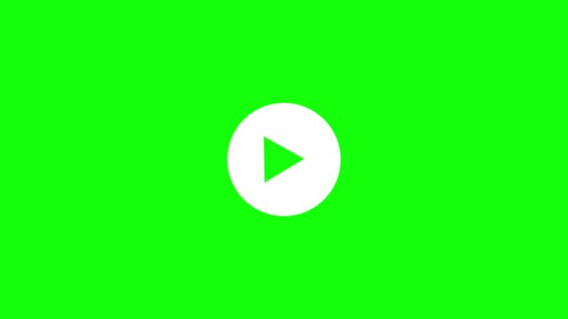 A bright green background features a prominent white play button symbol