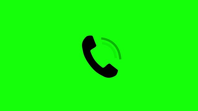 A black telephone handset icon is displayed on a vibrant green background