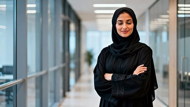 Woman in traditional attire standing in office for executive summaries, corporate branding, and commercial advertising