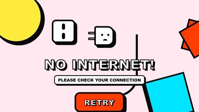 Colorful No Internet Connection Error Page with Plug Icon and Retry Button for Website and App User Interface Design