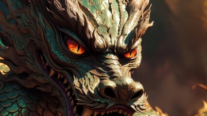 Fototapeta premium Majestic Detailed Portrait of an Ancient Mythical Dragon Creature