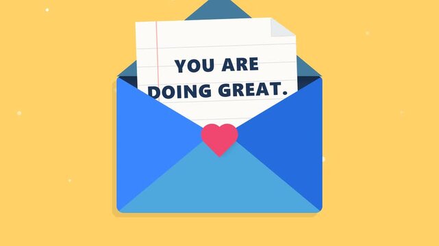 Animated Blue Envelope Opening with Heart Seal and Positive Affirmation Note Reading You Are Doing Great