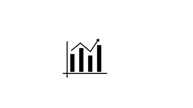 Simple black and white illustration of a rising bar graph icon