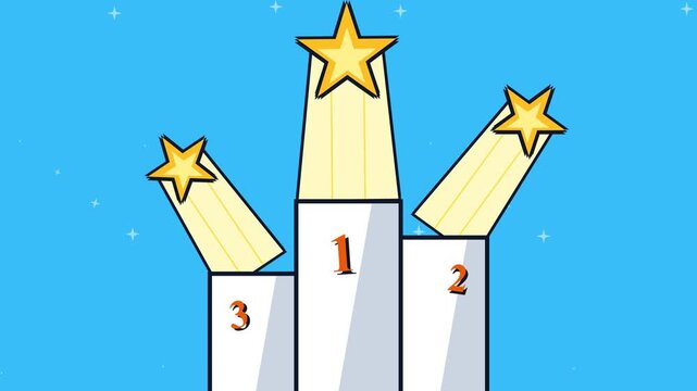Animated Cartoon Winners Podium with Golden Stars for Success and Competition Achievement Concept