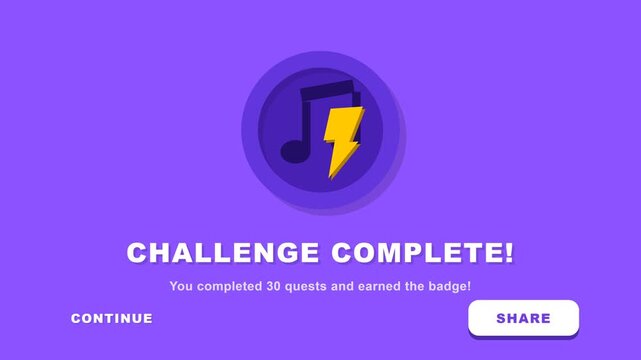 Gamification UI Achievement Screen for Music Learning App with Challenge Complete Notification